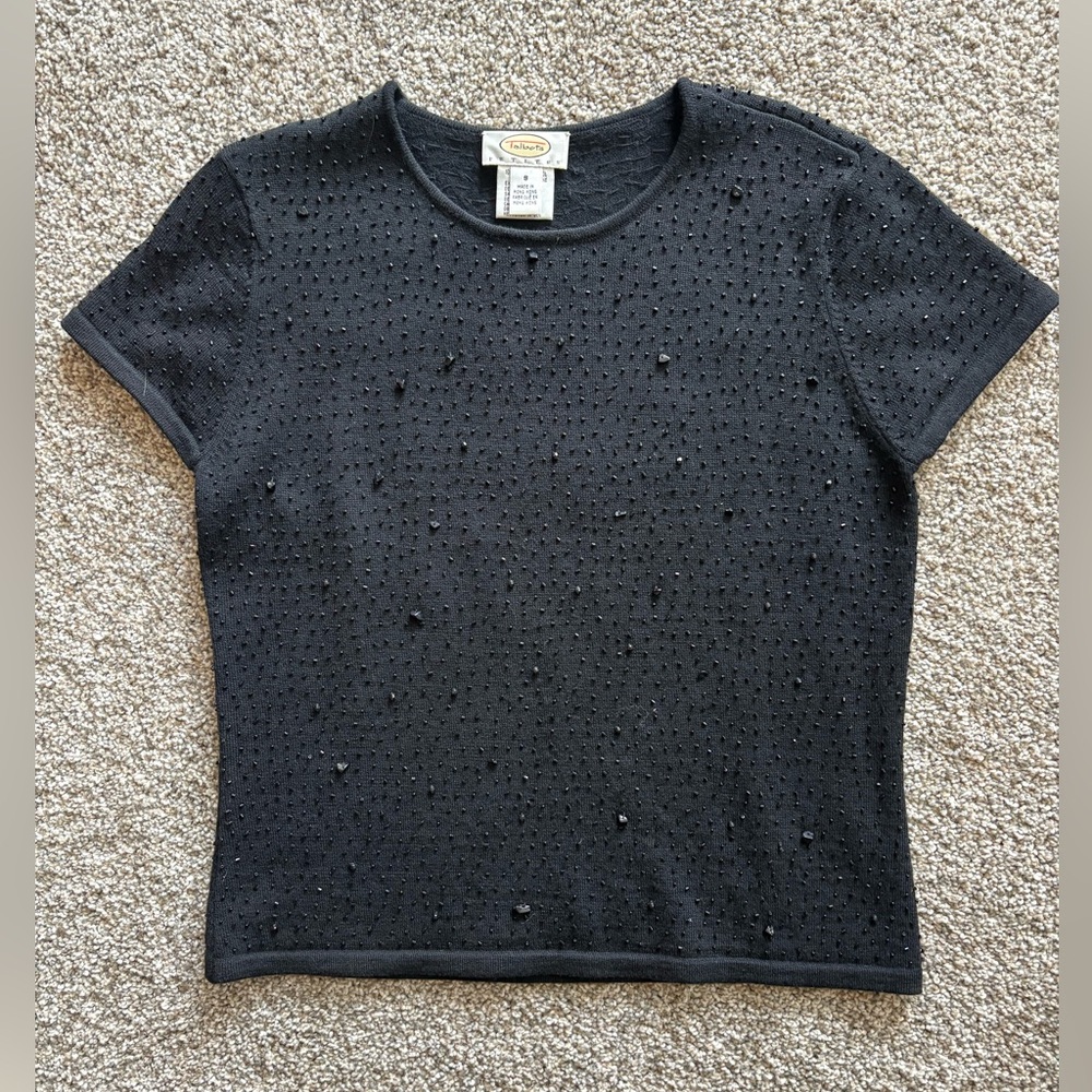 Talbots Black Beaded Short Sleeve Sweater